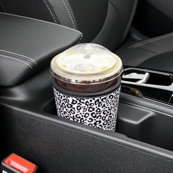 3 Pack Reusable Iced Coffee Sleeves Black Leopard-print - Picture 5 of 6